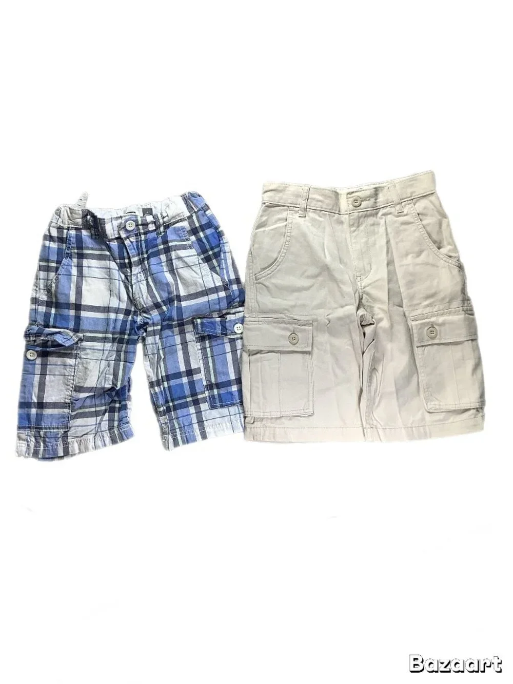 Lot of 2 Old Navy Boys Shorts Size 8 Plaid & Khaki Cargo Built-In Belts